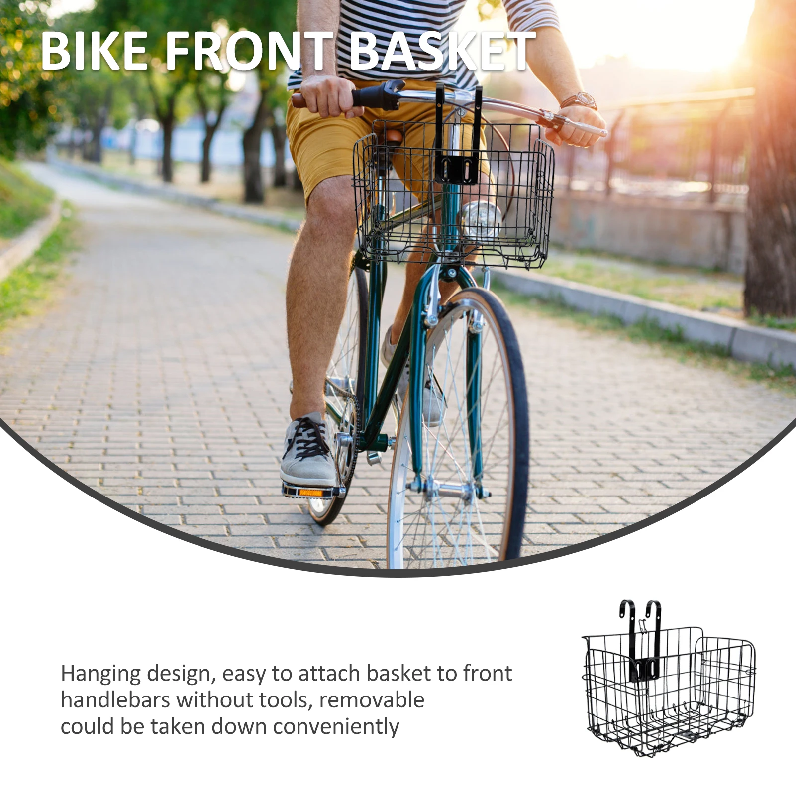 

Front Iron Bike Basket Scratch Resistant Lightweight Portable Removable Two Hooks Storage for Mountain Cycling Electric