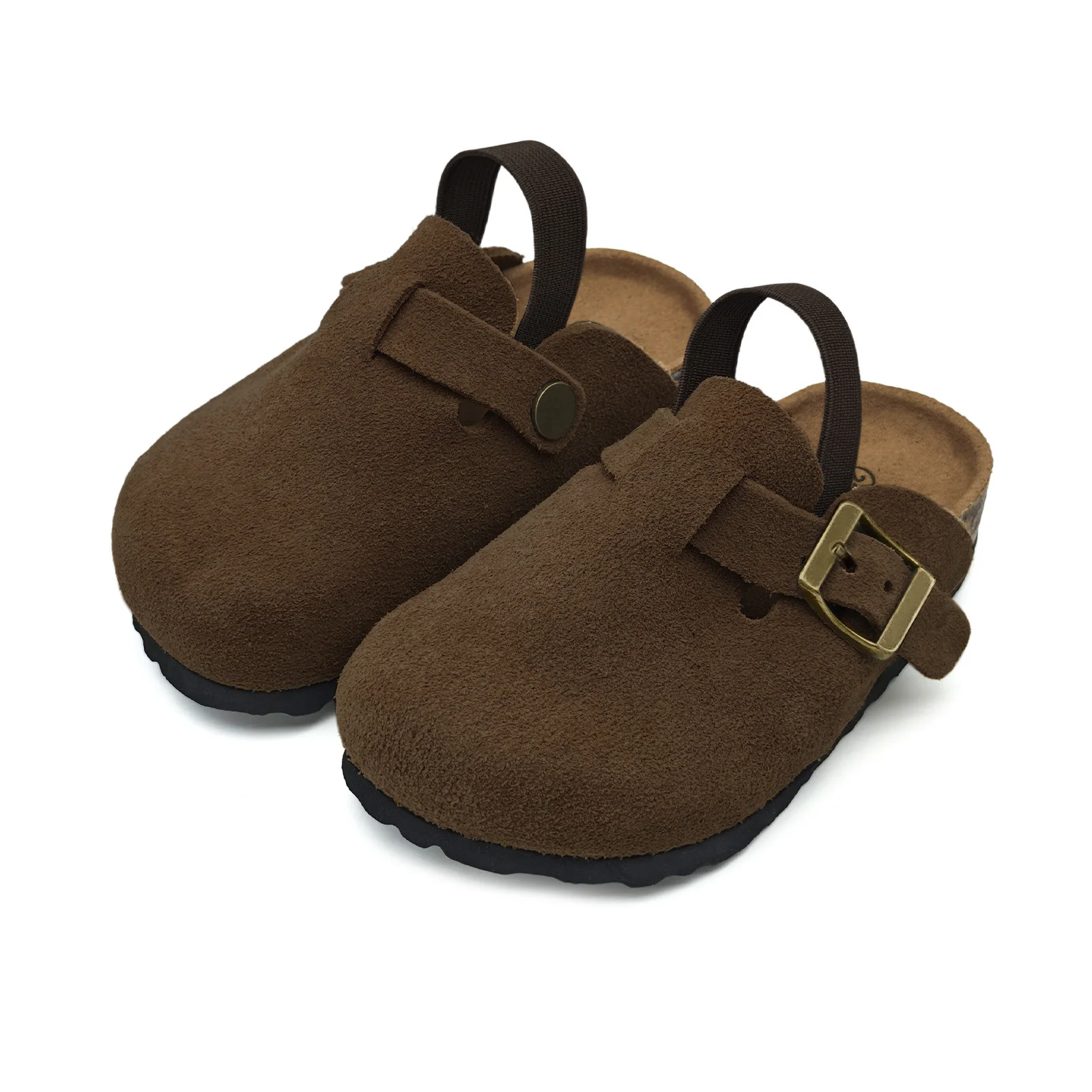 Toddler Kids Suede Leather Clogs Arch Support Cork Footbed Non-Slip Rubber Adjustable Buckle Elastic Heel Strap for Boys & Girls
