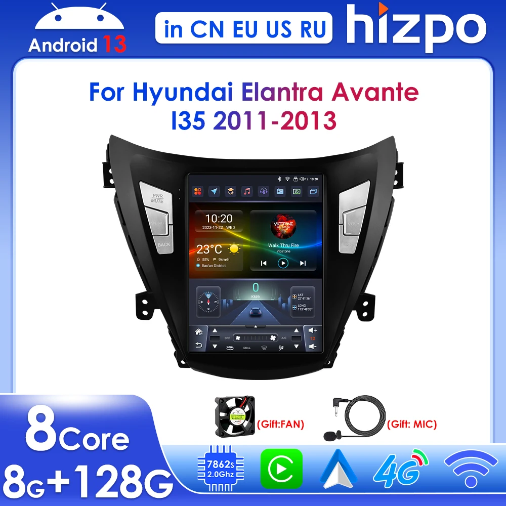 

Hizpo 9.7" Car Stereo Wireless Carplay Android13 for Hyundai Elantra Avante I35 2011 2012 2013 Radio Multimedia Player 4G BT GPS