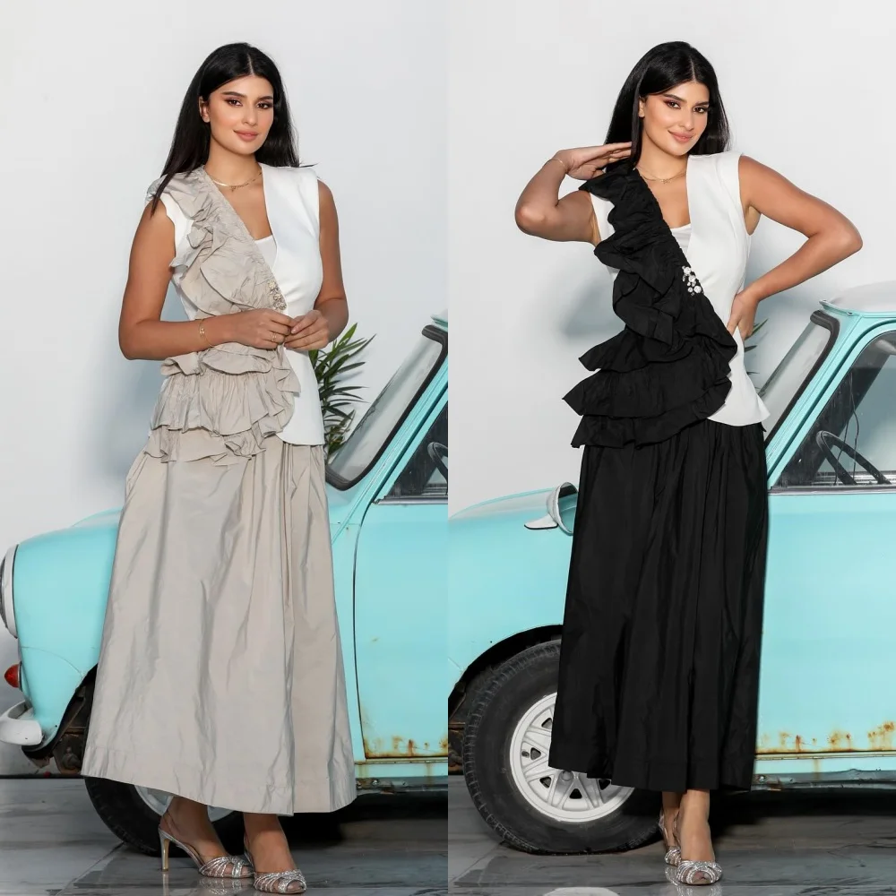  Jersey Draped Pleat Ruched Celebrity A-line V-Neck Bespoke Occasion Gown Midi Dresses Evening Saudi Arabia Prom 