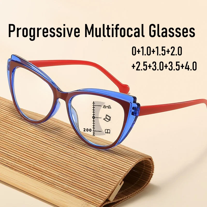 Men Women Vintage Multifocal Reading Glasses Unisex High Definition Progressive Glasses Stylish Cat Eye Presbyopia Eyewear