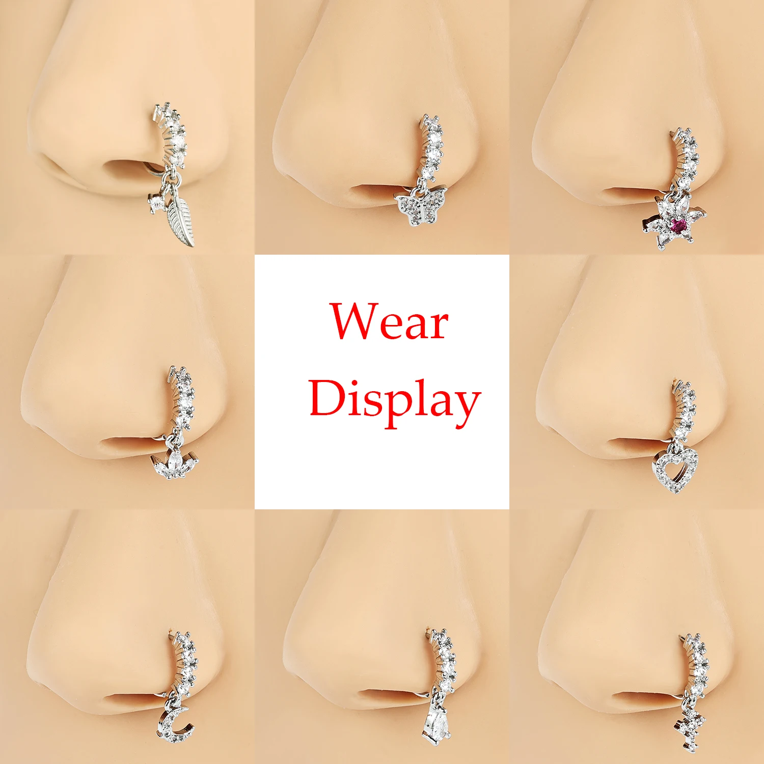 ZS 1 قطعة فراشة ورقة القمر شكل ثقب الأنف فضي اللون الحاجز الدائري الفولاذ المقاوم للصدأ الأنف الفرس الغضروف ثقب 20 جرام