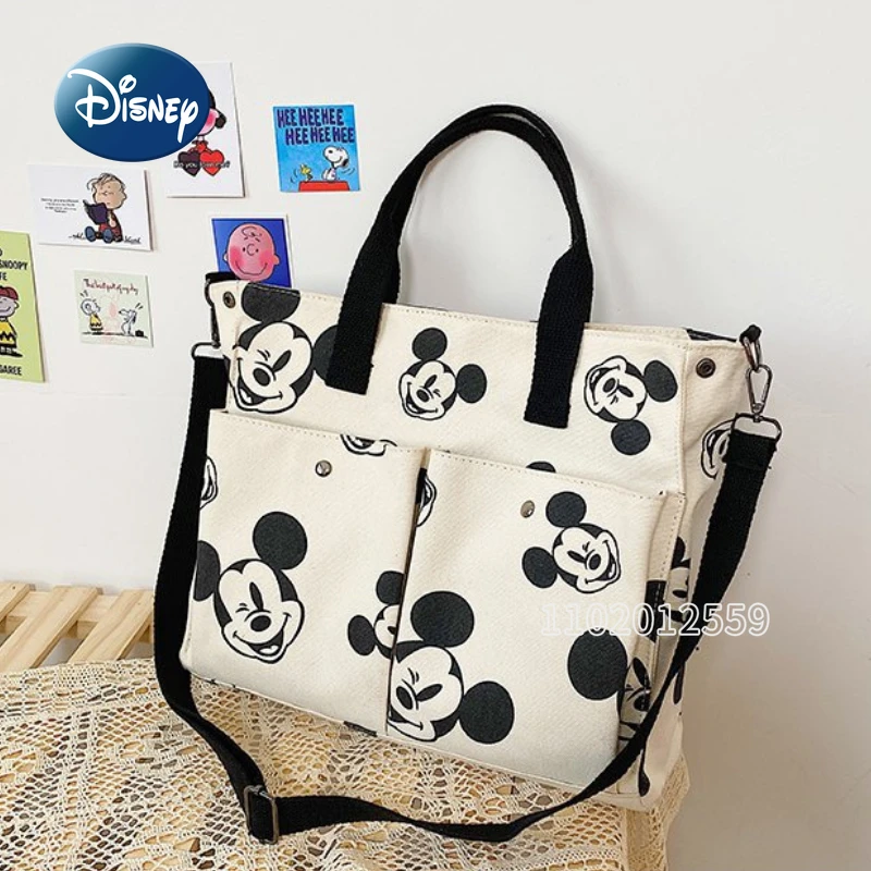 Disney Mickey\'s New Fashion Canvas Bag Cartoon Cute Women\'s One-shoulder Oblique Bag Luxury Brand Large-capacity Student Handbag