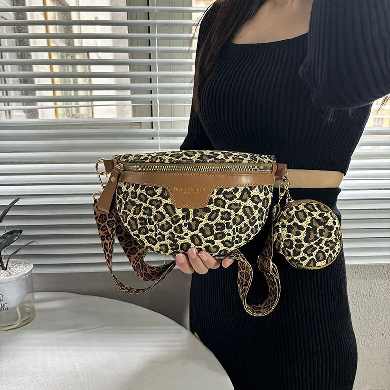 Retro Leopard Print Shoulder Crossbody Bag Casual Chest Pack Coin Purse New PU Woman Fanny Pack Fashion Phone Bag Lady Waist Bag