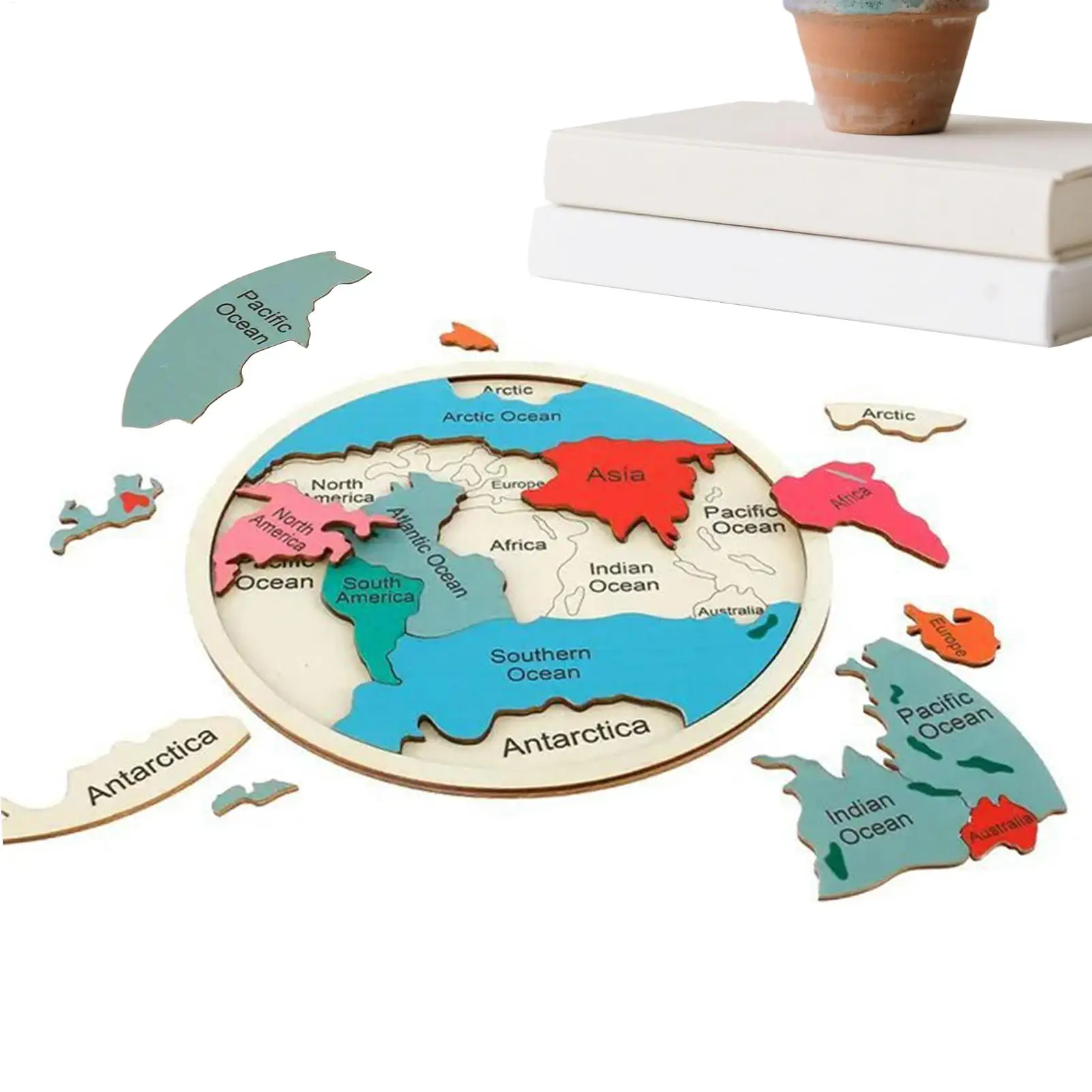 

World Map Puzzle Wood Continents Shape Matching Toy Colorful Puzzle Map for Kids Children Boys Girls Preschool Kindergarten Home