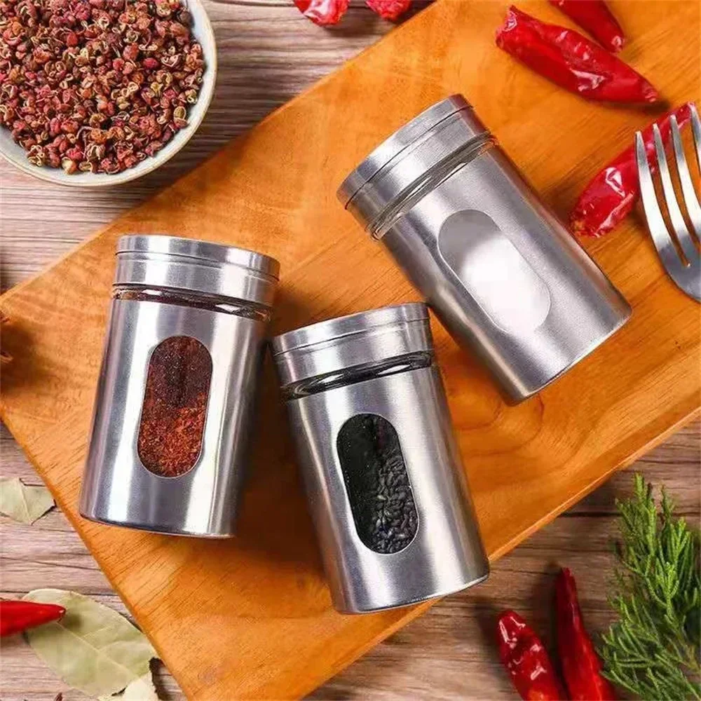 4/6/8PCS Stainless Steel Spice Jar Bottle Set Durable Seasoning Salt Pepper Spice Shakers Ideal for Kitchen Cooking Camping BBQ