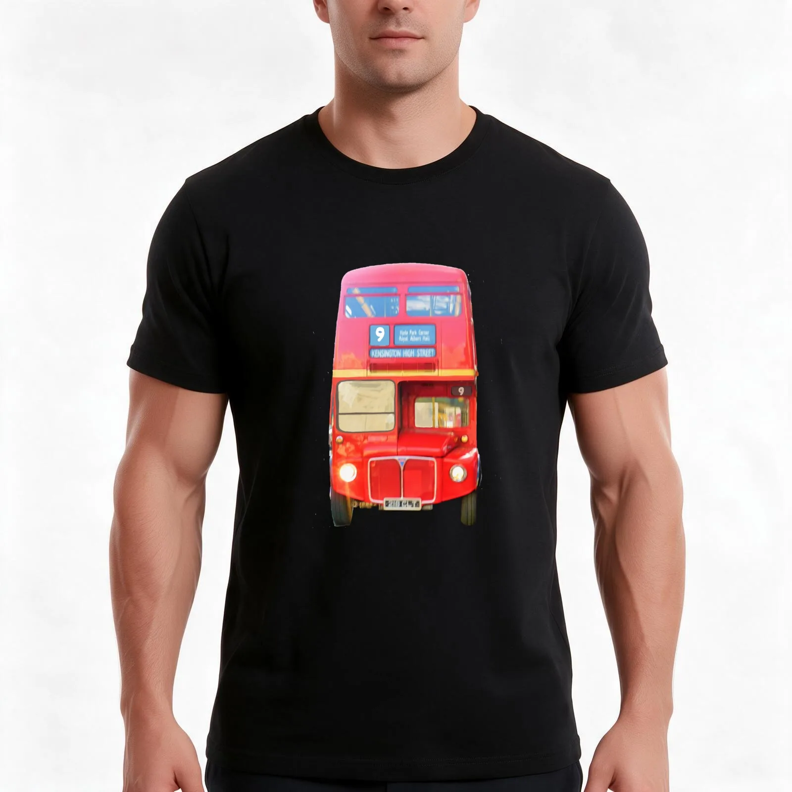 Red London Bus T-Shirt, Summer Casual Cotton Tee, Oversized Streetwear Tops, Vintage Graphic Print, Loose Fit Short Sleeve