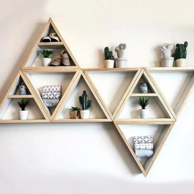 

Nordic style triangle wood storage shelves pine handmade children's room decorative shelves