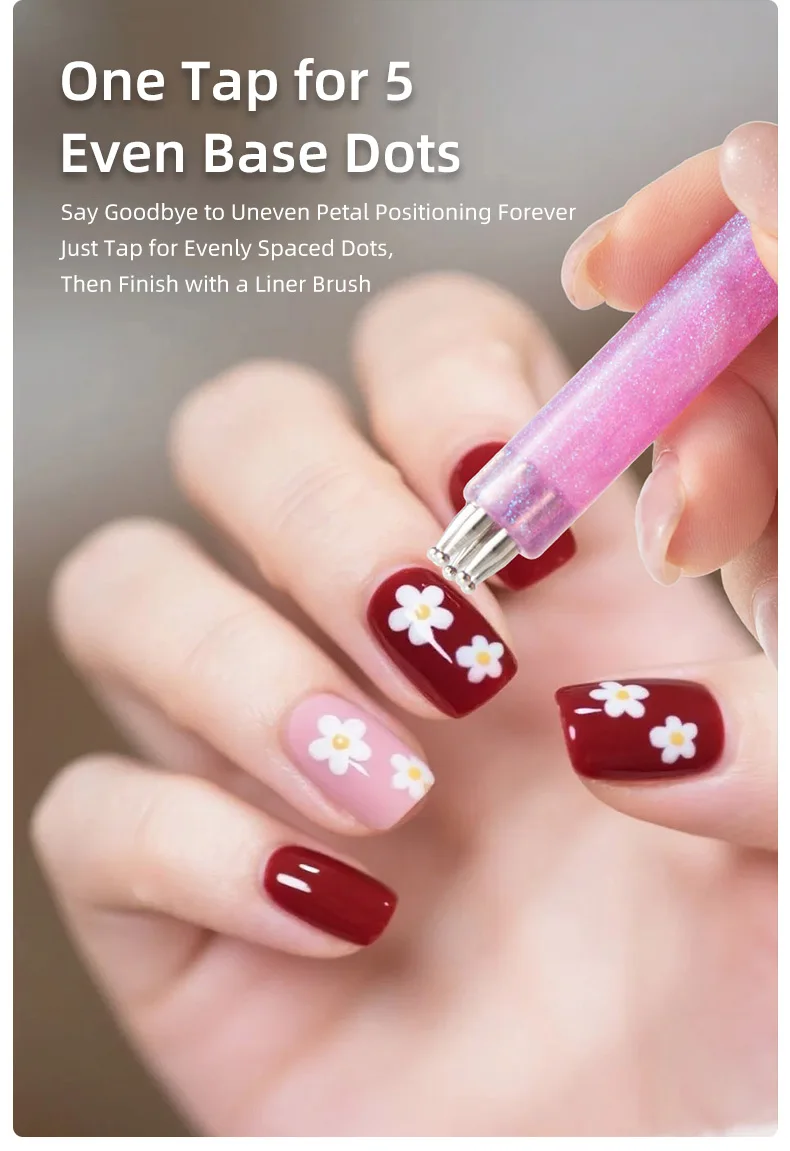 DIY Nagelkunst 5-Blütenblatt-Punktierwerkzeug Blumenformer Doppelendiger Strass-Picker zum Zeichnen winziger Punkte Glitzer-Griff Maniküre-Nagelwerkzeuge – Detail 3