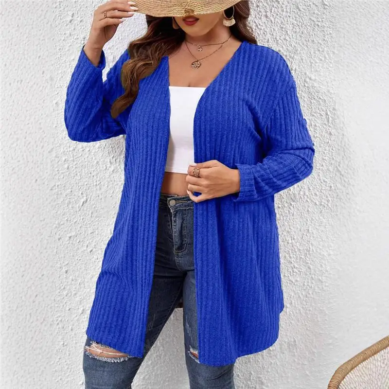 

Модный открытый кардиган с V-образным вырезом, однотонный женский костюм средней длины больших размеров, осенне-зимний тюнер из искусственной кожи