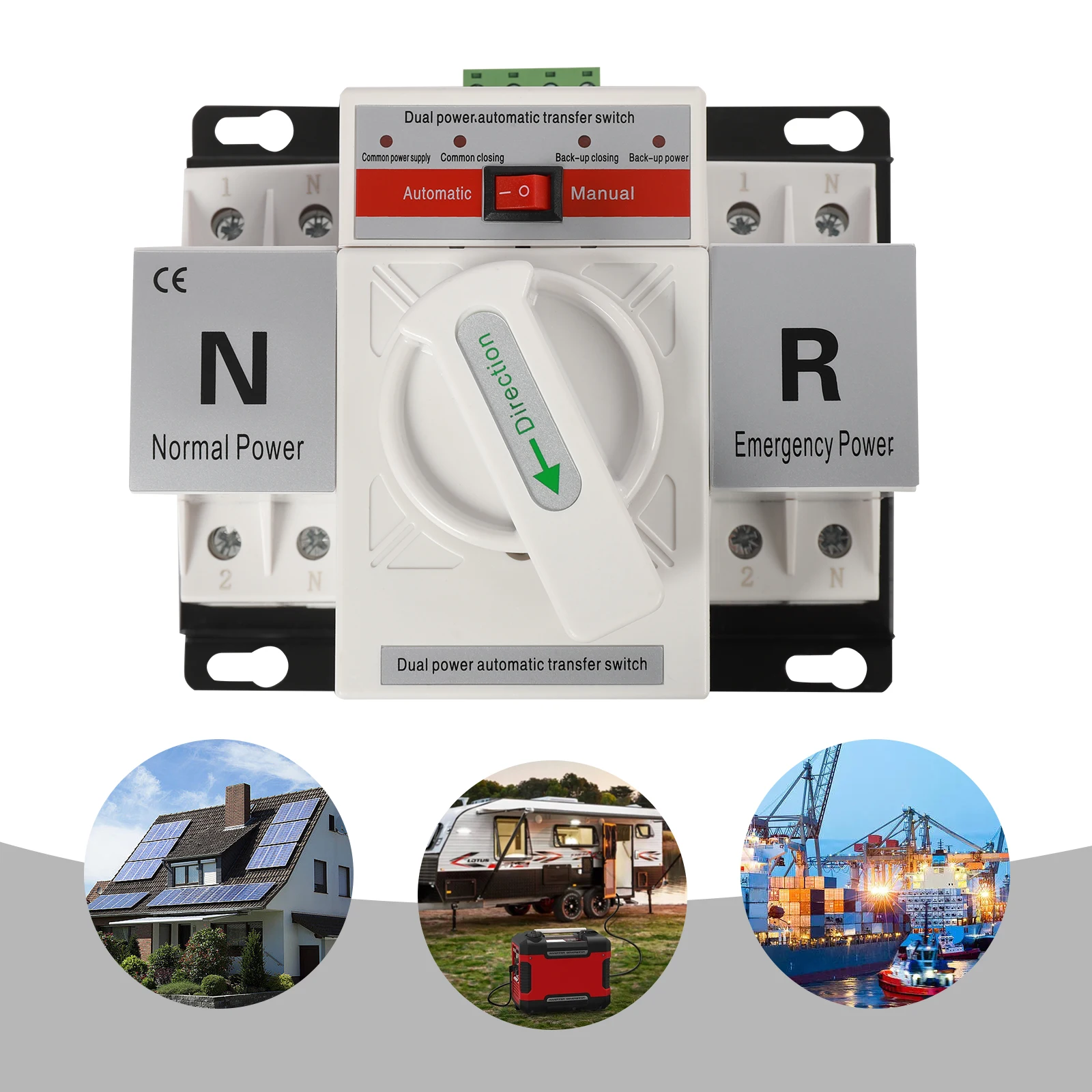 2P 63A Automatic Transfer Switch, 110V AC Dual Power Changeover Self Recovery Switch, Toggle Controller, 2-Pole Compact Design