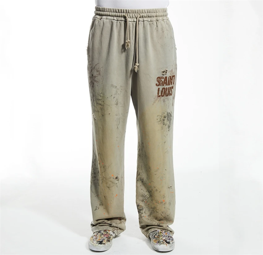 SSSAINT LOUIS Graffiti Printed Straight Leg Casual Pants High Street Casual Loose Cotton Autumn/Winter Vintage Washed Sports