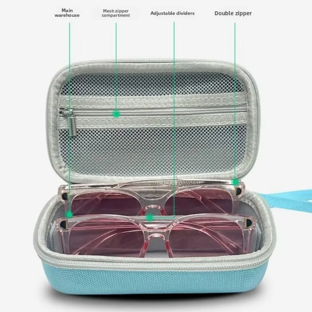 2-Grid Glasses Storage Box Hard Shell Large Capacity EVA Sunglasses Box with Detachable Spacer Strip EVA Sunglasses Storage Box