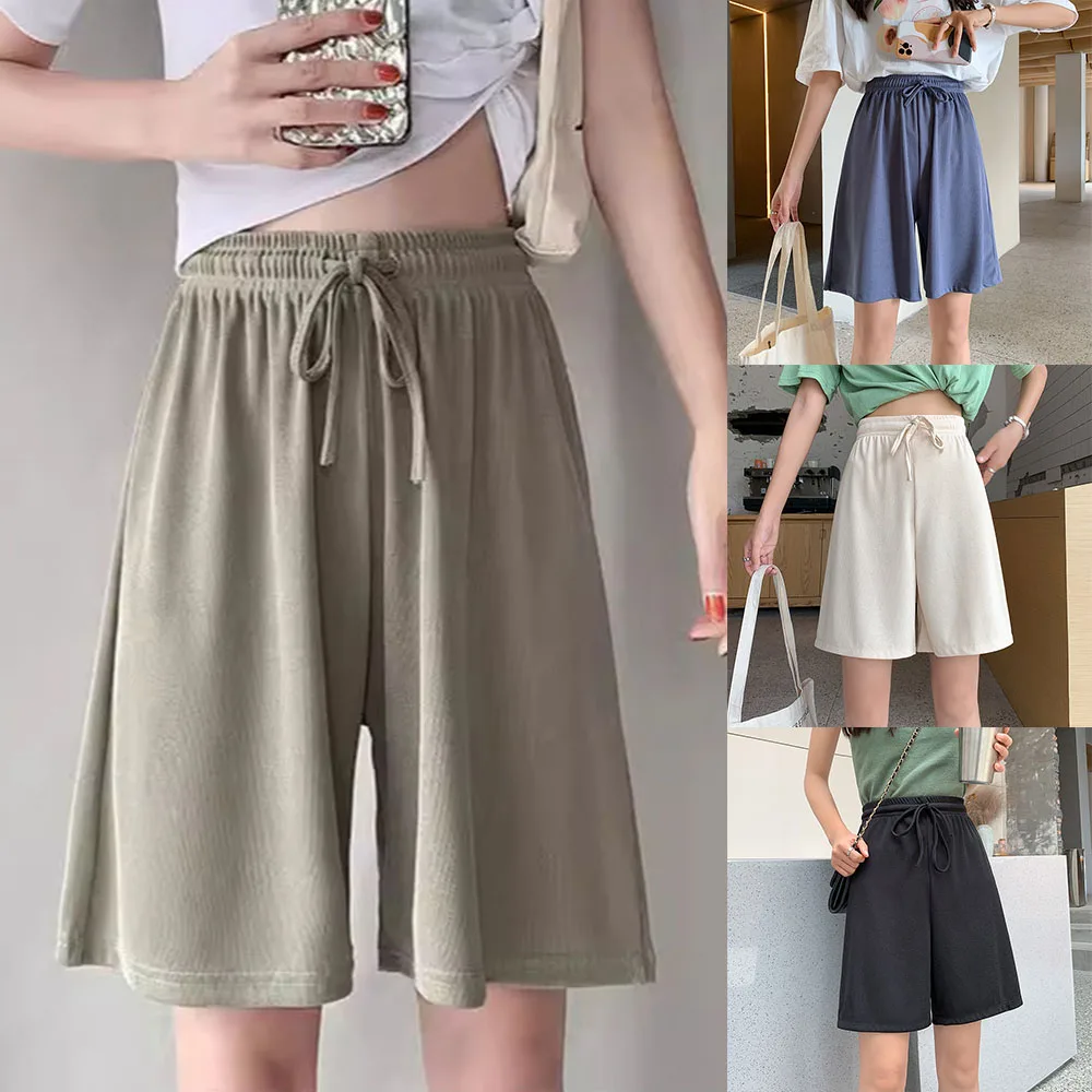 Summer Sports Shorts Womnes Leg Pants High Waist Solid Wide Loose Bottoms Shorts Hot Pants Half Pants Solid Loose Fashion New