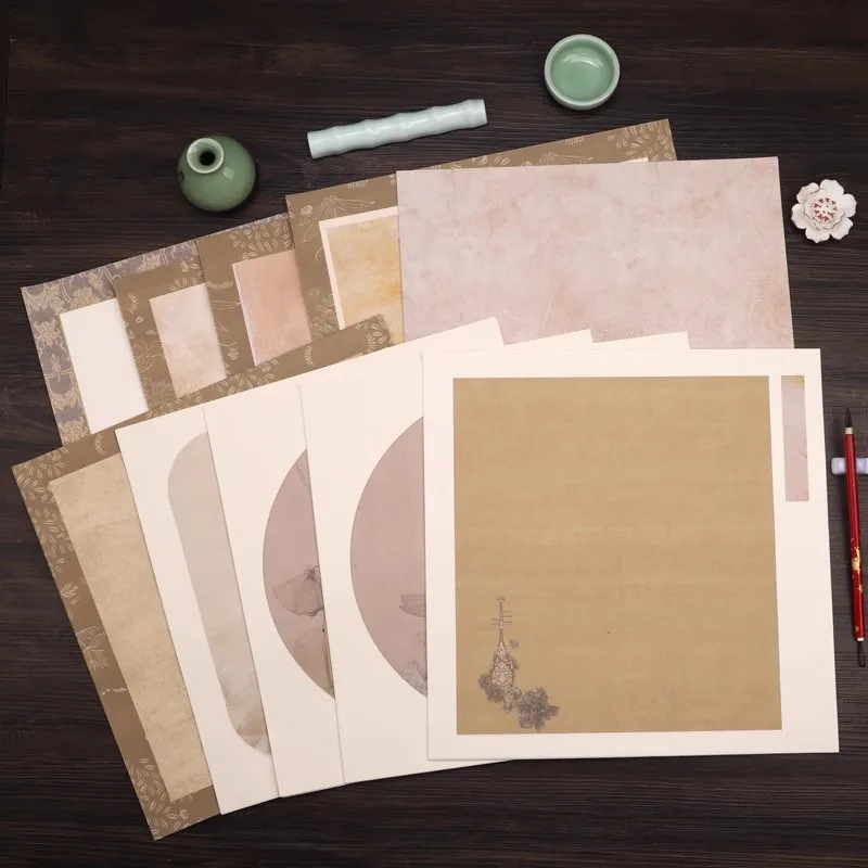 10 Sheets Xuan Paper for Calligraphy, Square Semi-Raw Wax Small Regular Script Artwork Creation Practice Paper