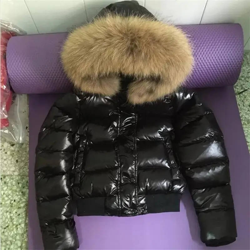 Big Real Raccoon Fur Parkas Women\'s jacket Autumn Short Outwear Waterproof Hooded Winter Coat Real Fur Warm Puffer Jacket Female