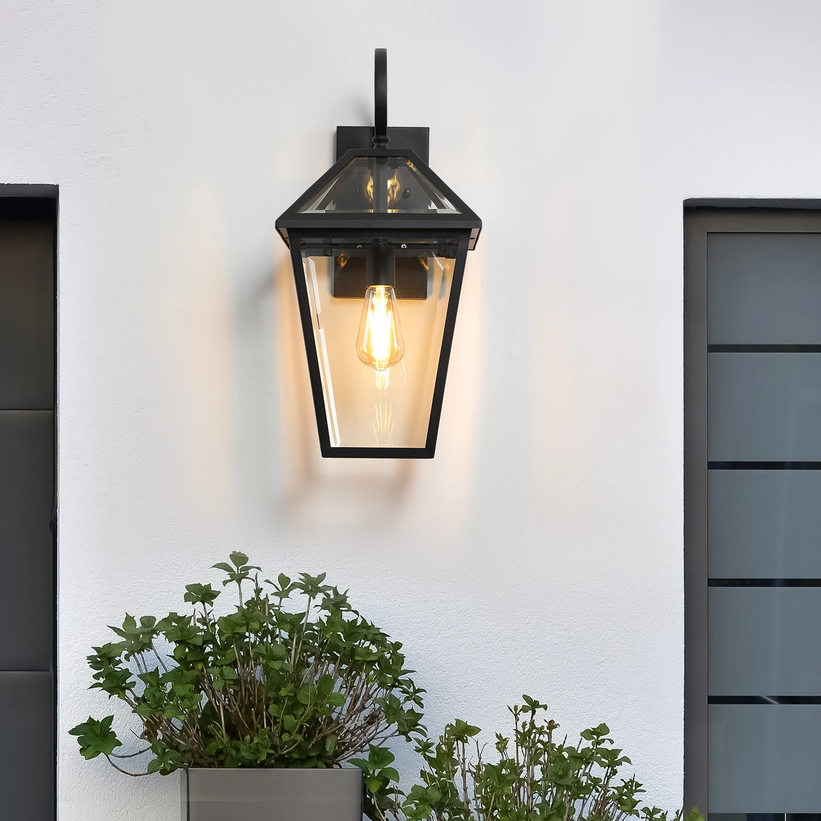 Outdoor wall light, classic black decorative outdoor light with transparent glass panel, waterproof external lighting equipment