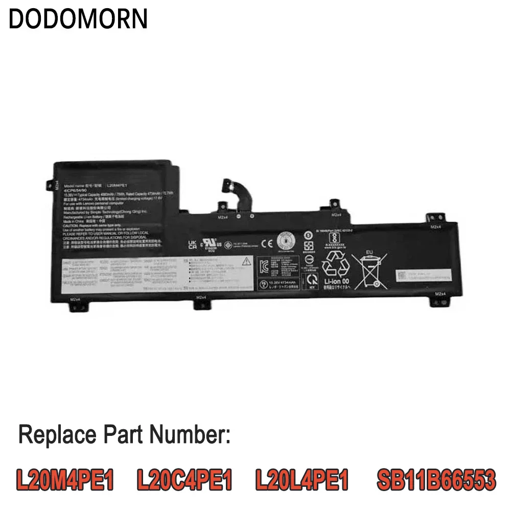 DODOMORN L20C4PE1 Laptop Battery For Lenovo ThinkPad Xiaoxin Pro 16ach 2021 Series L20M4PE1 L20L4PE1 Full Capacity 15.36V 75Wh