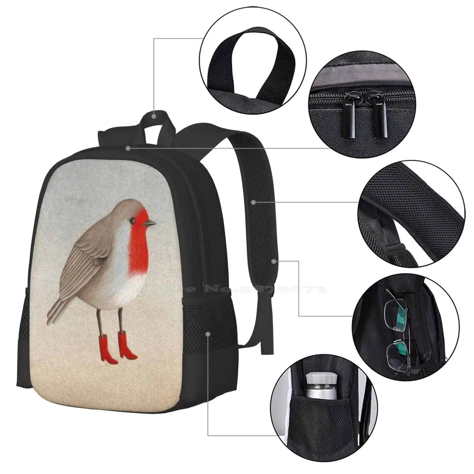 Robin Fashion Pattern Design Travel Laptop School zaino Bag Animal Bird Tempera Robin