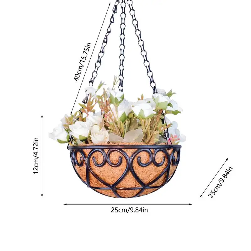 Kosz do wieszania na zewnątrz 10 Cal wkładka do Palm kokosowych żelazna doniczki zewnętrzne z łańcuszkową dekoracją ogrodową do domu