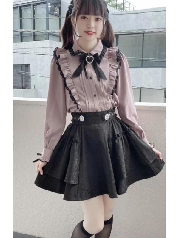 

Комплект из двух предметов в стиле Лолита: розовая блузка и юбка в японском стиле, модный осенне-зимний женский наряд