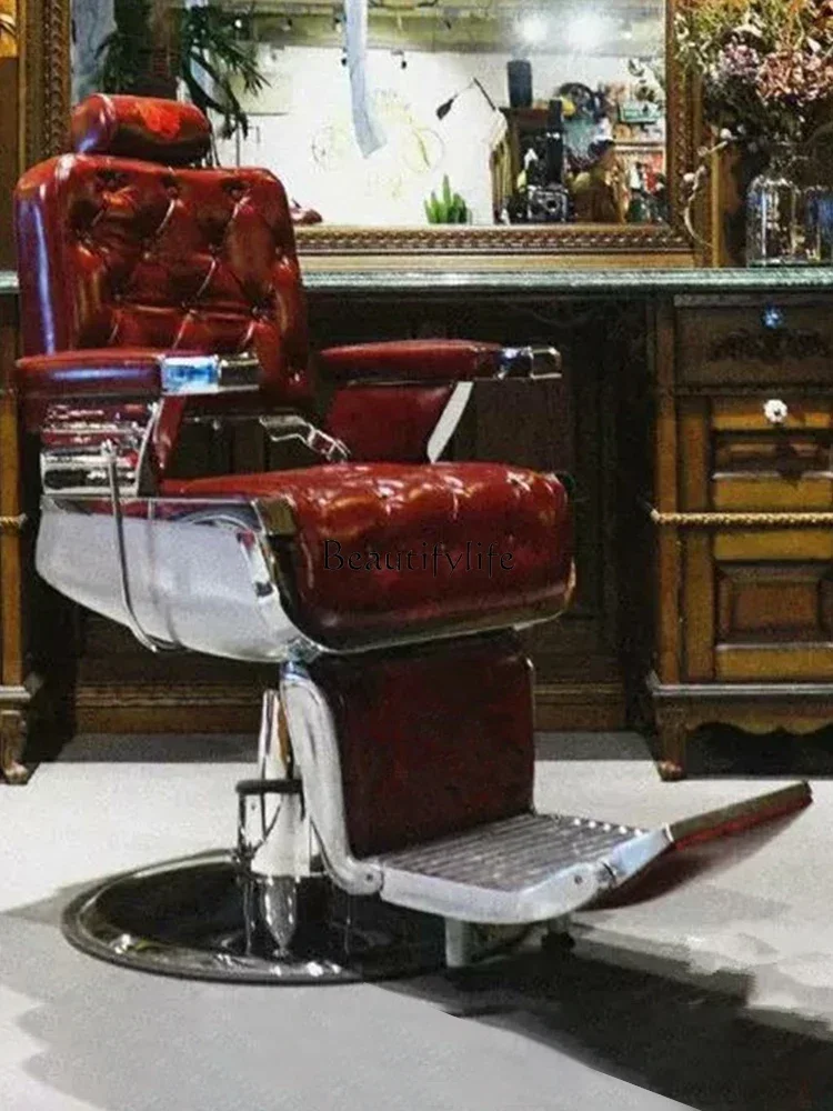 

Retro Oil Head Chair Hairdressing Men's Barber Shop Hair Salon Hair Cutting Lifting Reclining Chair