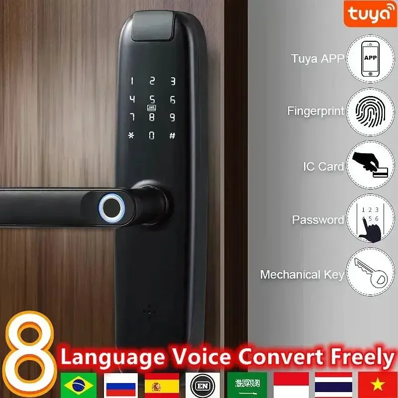 Smart Fingerprint Keyless Entry Door Lock Digital Electronic Lock with Tuya wifi Code Electric Door Knob Biometric Door Handle