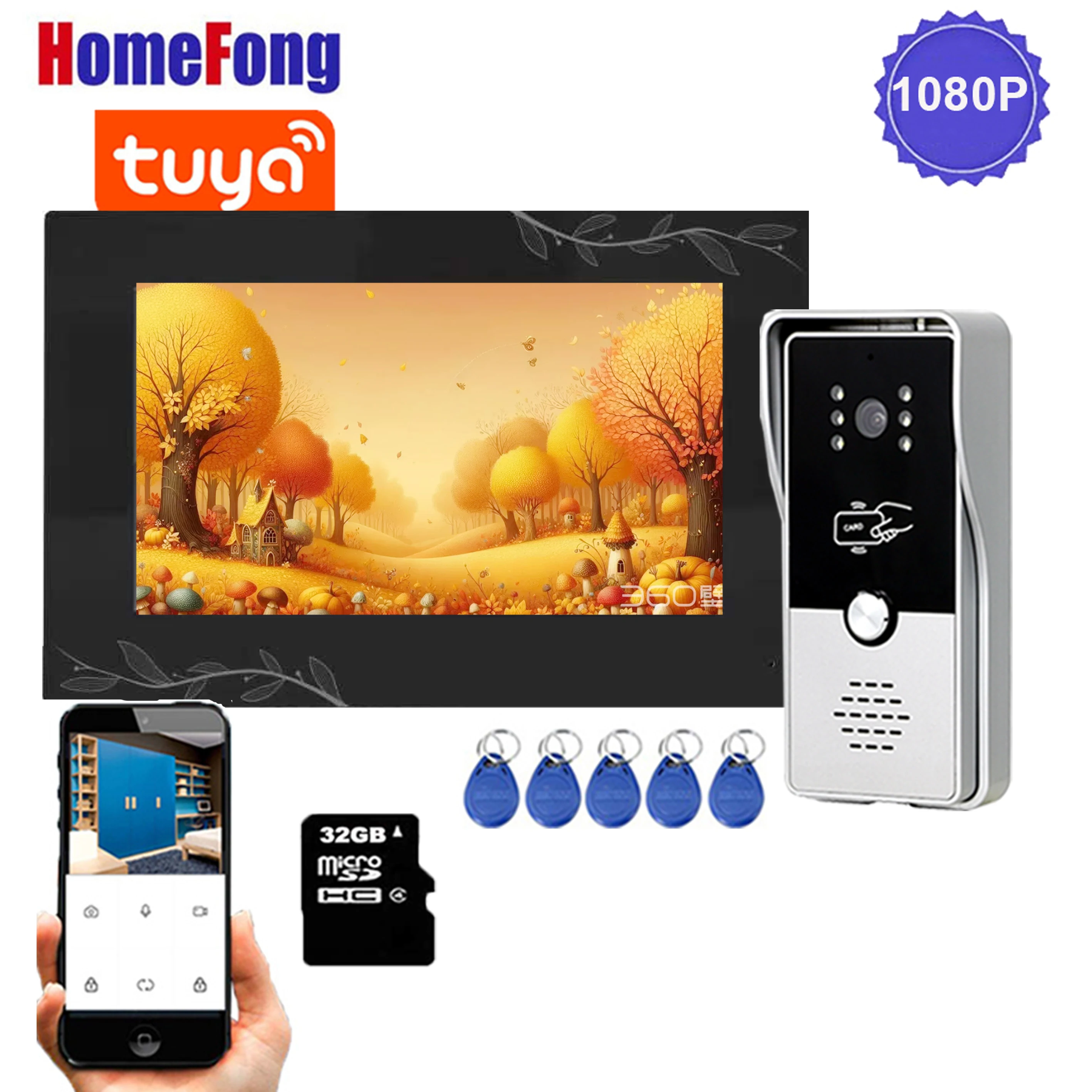 Homefong 7 Inch 1080p Home Intercom System Wireless Wifi Video Door Phone Gate for Families Doorbell with Camera  Record Tuya