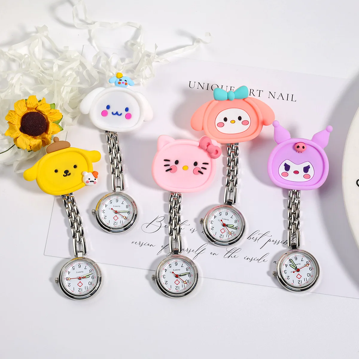 10Pcs/Lot Cute Cartoon Pull Buckle Nurse Watch Doctor Chest Watch Student Hanging Watch Silicone Pocket Watch