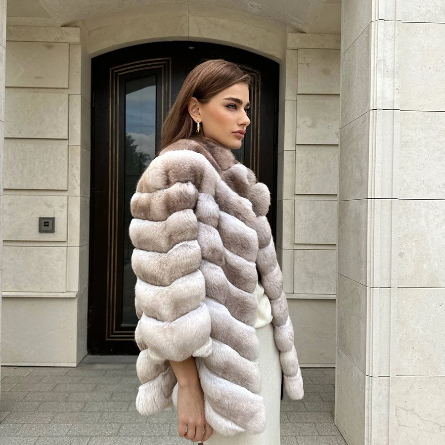 Winter Natural Rex Rabbit Fur Coat Women Short Fur Jackets Chinchilla Fur Best Seller Real Fur Jacket