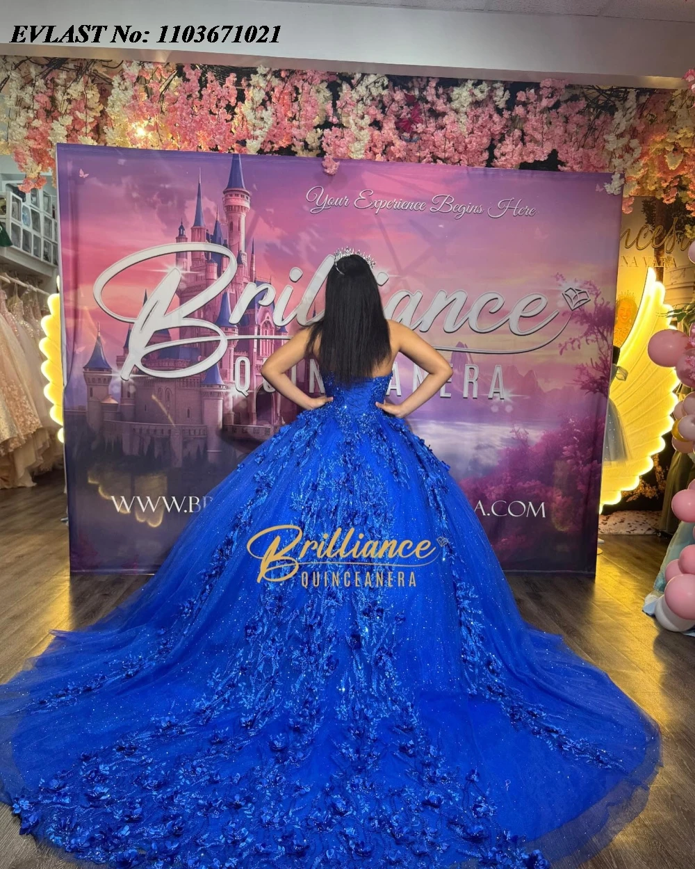 EVLAST Personalizzato Royal Blue Abito Quinceanera Abito di Sfera 3D Applique Floreale Che Borda Corsetto Dolce 16 Abiti Da 15 Anos SQ578