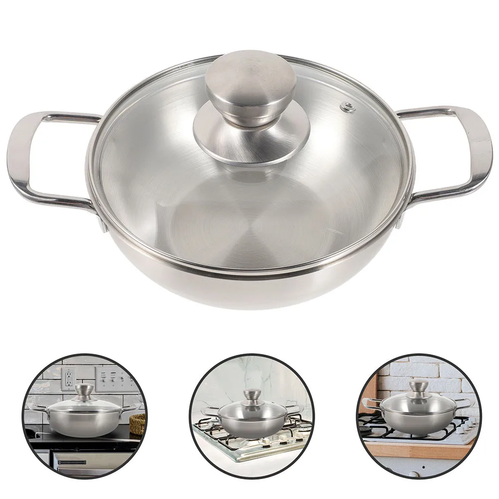 

1Set Portable Outdoor Cooking Wok Stainless Steel Double Handles Heat Resistant Kitchen Hot Pot Household Food Wok