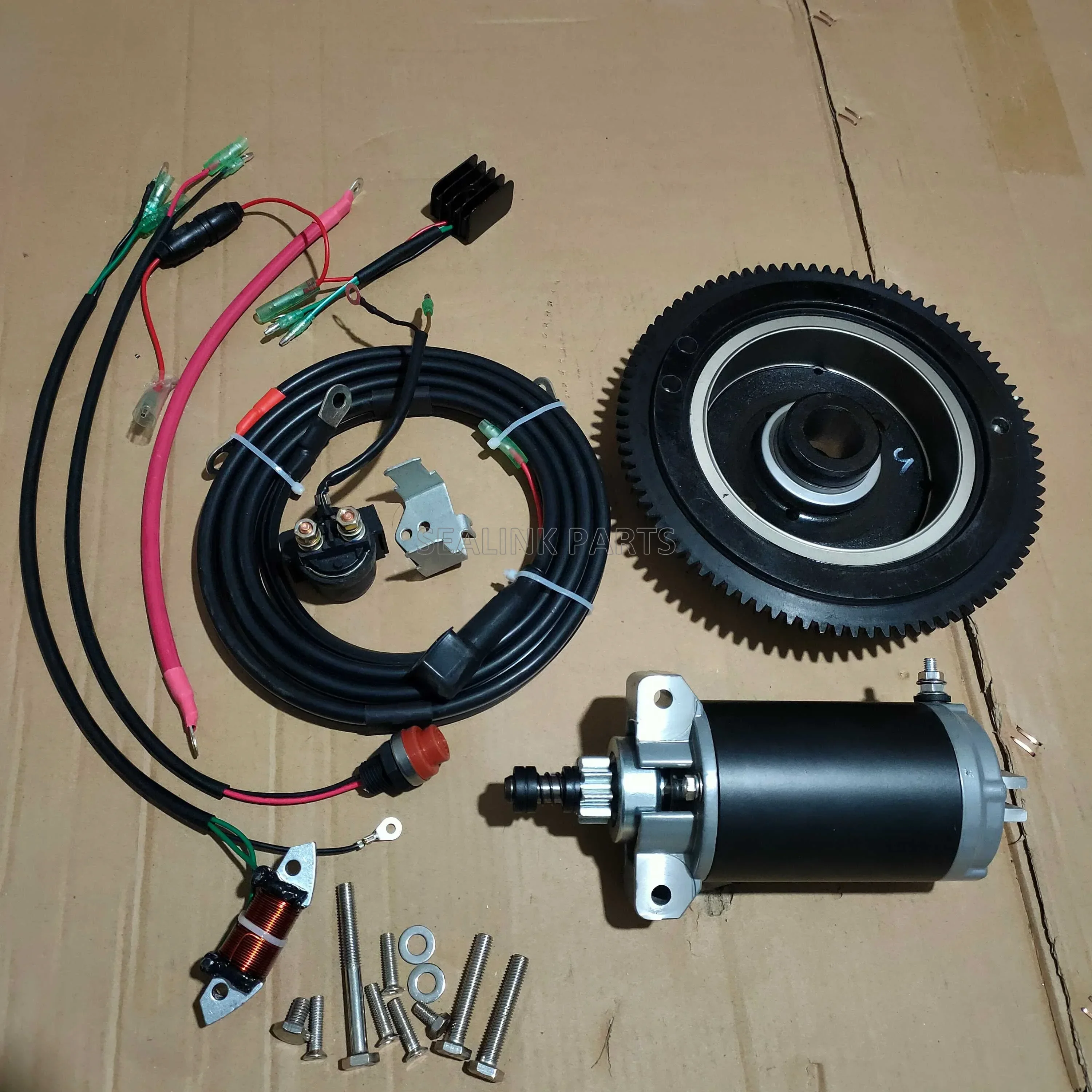 Electric Start Kit with Flywheel Starter Motor Cable Switch Charge Coil for YAMAHA 2 Stroke 40HP Outboard Marine Engine