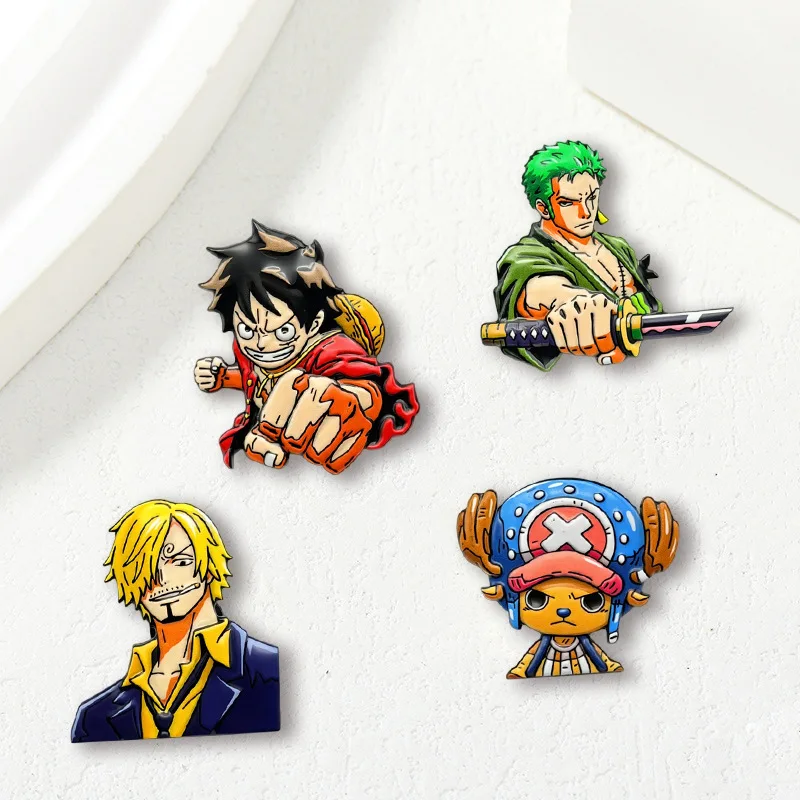 4pcs ONE PIECE Cartoon Character Brooches Set Q Version including Monkey D. Luffy Roronoa Zoro Sanji Brook Gift for Friends - view 2