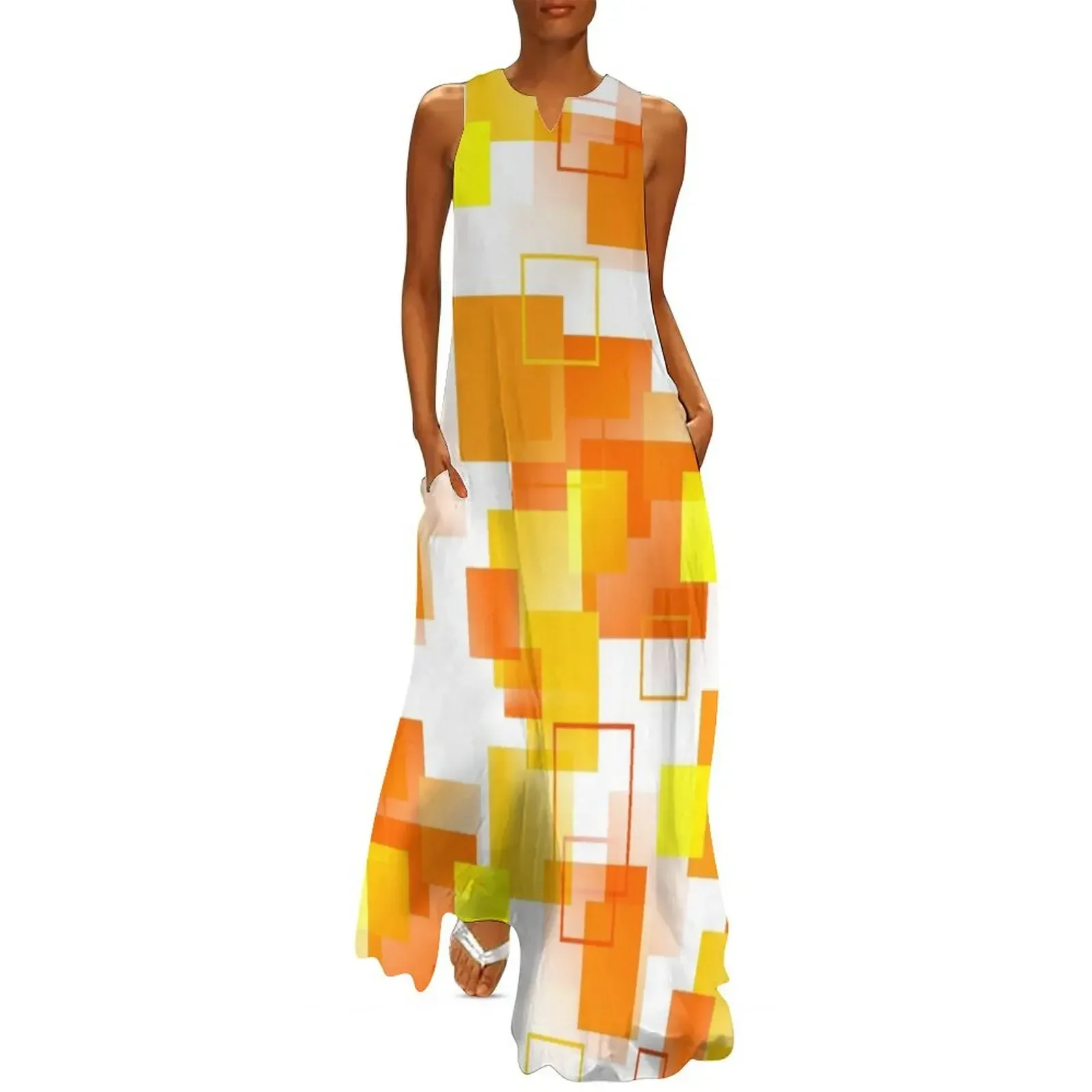 

Midcentury Modern Orange - Abstract - Orange, Yellow, White Long Dress long dress women summer Dress