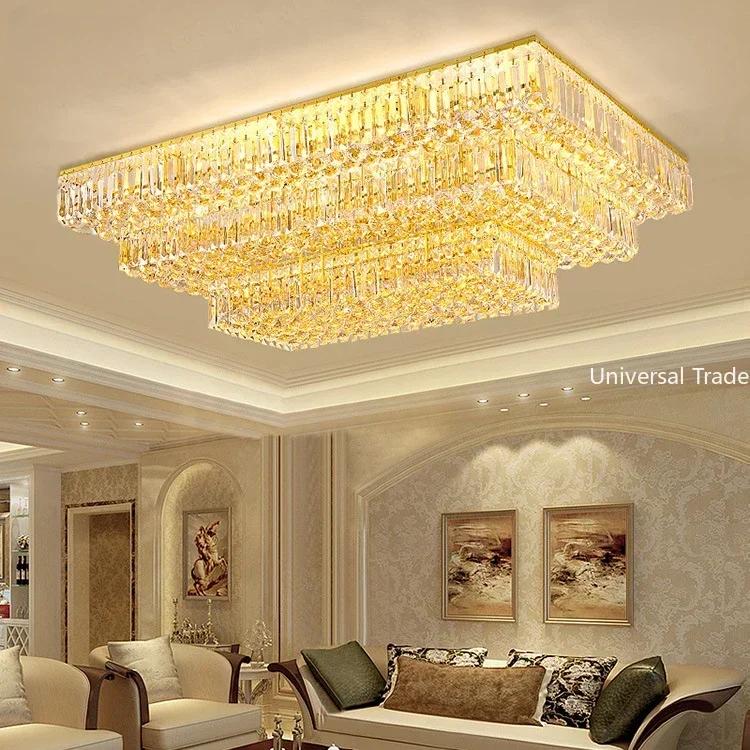 

Golden Light Luxury Crystal Lamp Villa Hall Dining Room Large Luxury Gold Round Living Room Ceiling Light Led Lights