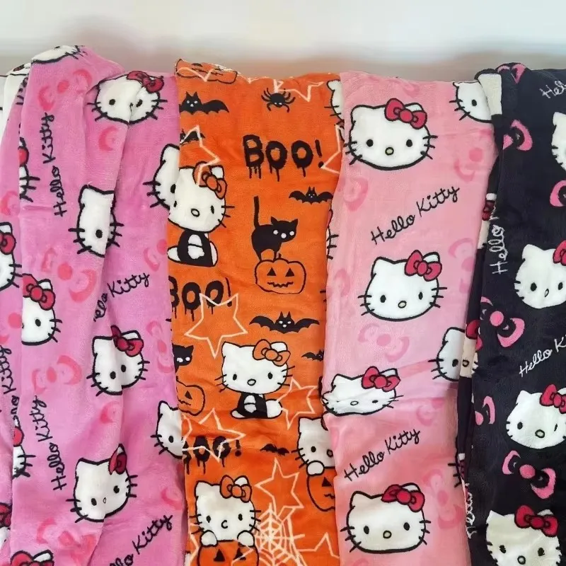 Sanrio-Pijama de Hello Kitty para mujer, pantalón de franela, de lana Kawaii, de dibujos animados, informal, para el hogar, para Halloween, Otoño,