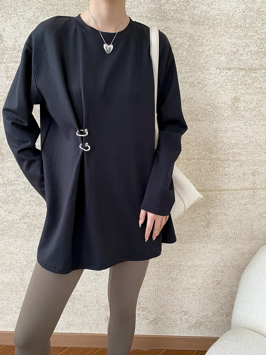 Irregular deconstruction style loose casual large T-shirt bottoming shirt with pin shape