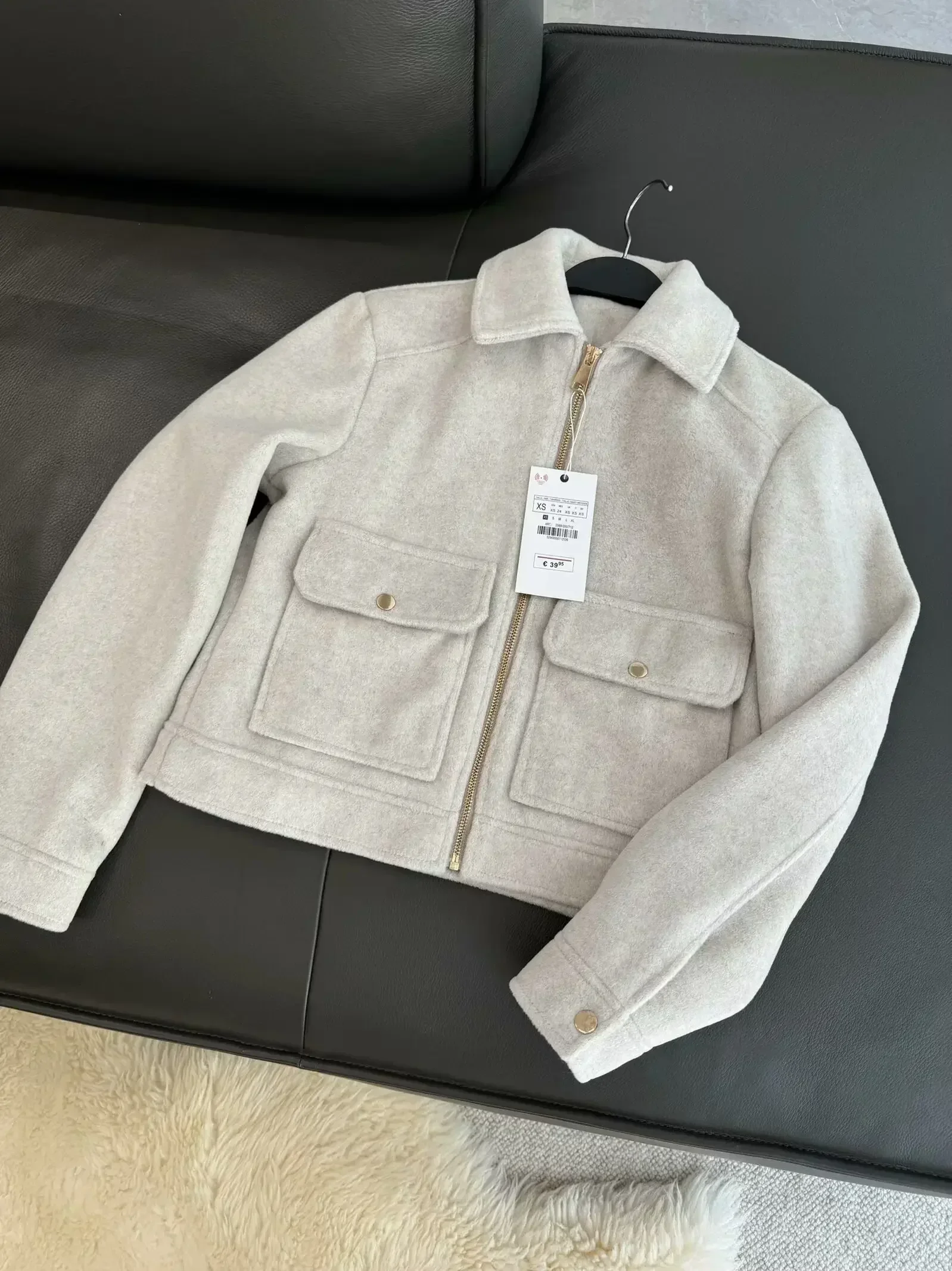 Nueva moda para mujer, decoración de bolsillo con solapa, solapa informal, chaqueta de textura suave, abrigo retro de manga larga con cremallera, abrigo para mujer, top elegante