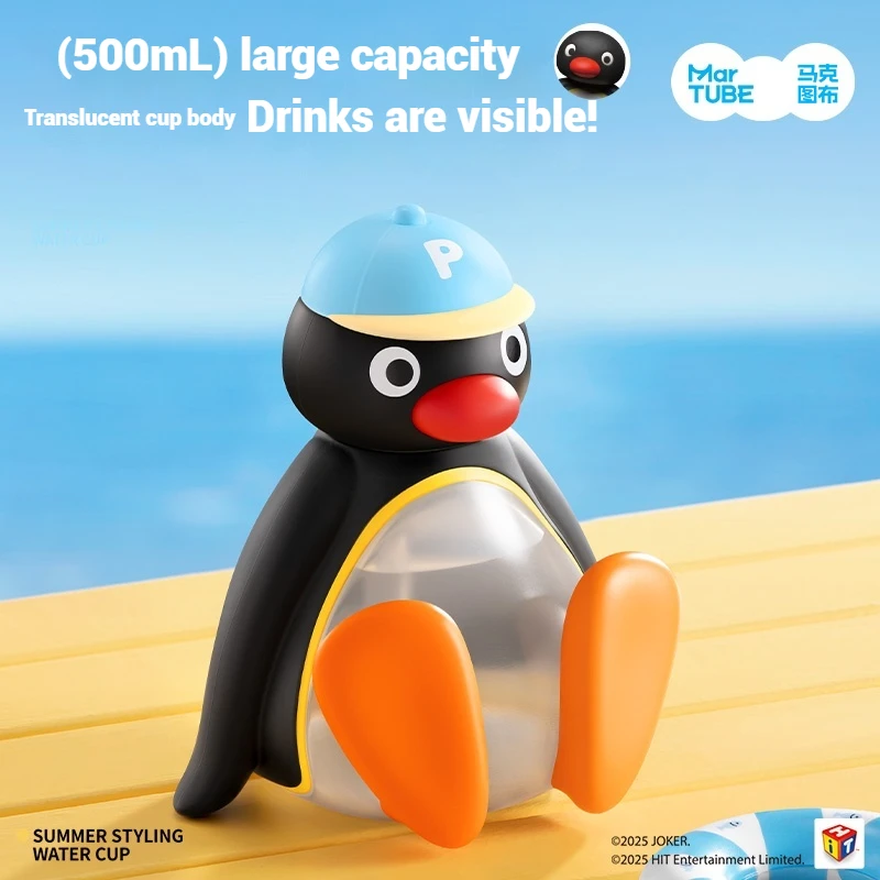 

Summer New Pingu Anime Peripheral Water Cup High Beauty Straw Cup Student Large Capacity Cute Portable Thermos Pot Birthday Gift
