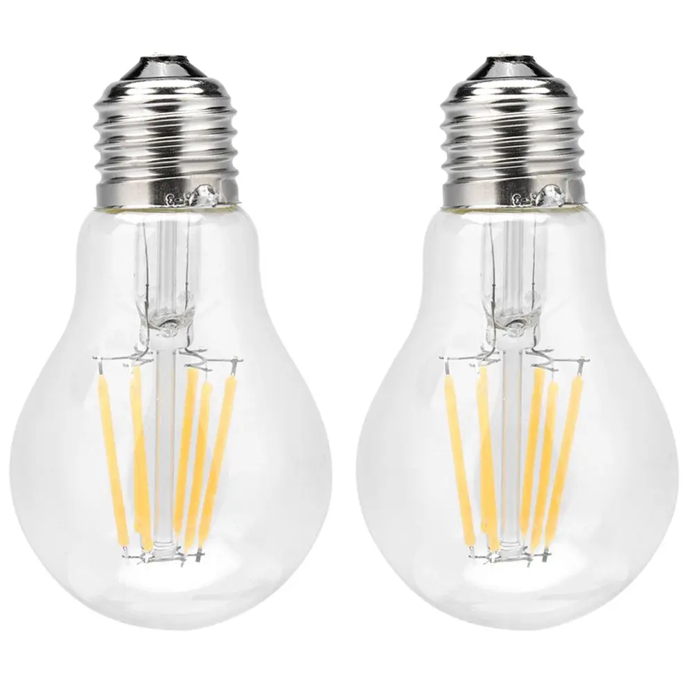 

2 Pack Energy-Efficient E27 LED Filament Bulbs 220V A60 LED Light Bulbs Clear Glass CRI 80+ Filament Light Bulbs Bar