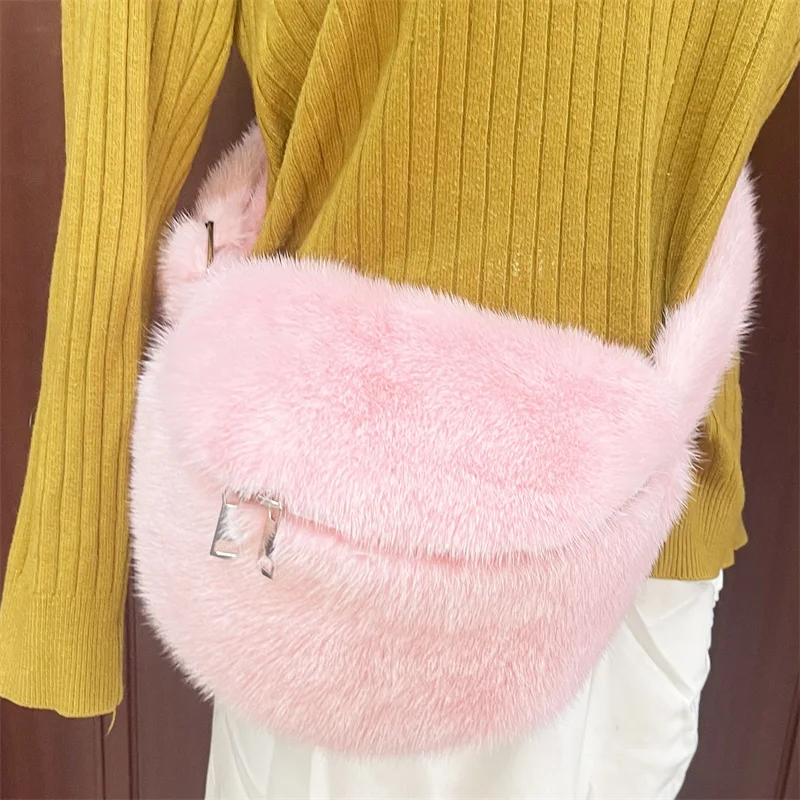 Imagem -02 - Bolsa de Pele Real Mink Fur Shoulder Bolsa Designer de Ombro Bolsa para Mulheres Crossbody Bolsa de Luxo Mink Fur Fanny Pack Bolsa 2023 Novo