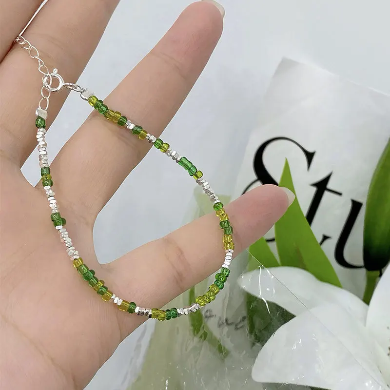 100% 925 Sterling Silver Crystal Geometric Bracelet for Women Girl Fashion Beads Design Jewelry Birthday Gift Dropshipping