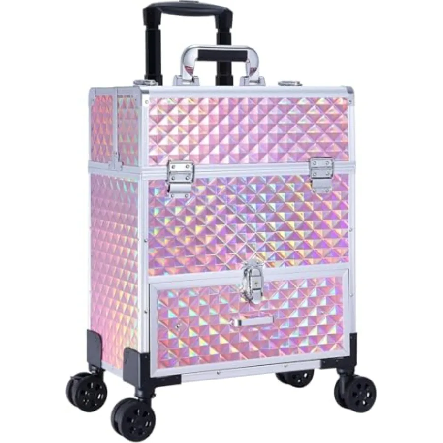 

Professional Rolling Makeup Case with Drawer for Makeup Artists Cosmetic Train Case Large Storage Case for Nail Technici