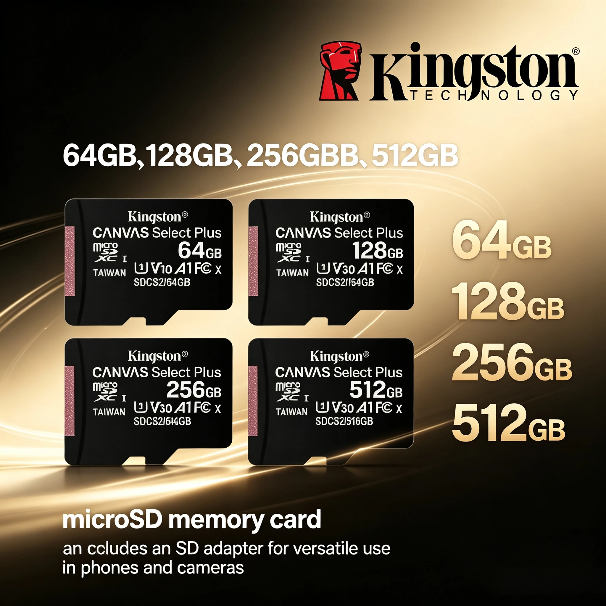 

Original Kingston MicroSD TF Card 64GB128GB256GB 512GB A1 V10 Flash Memory Card Storage Micro SD for Phone Tablet Switch Console