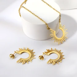 Stainless Steel Jewelry Set Gold Color Half Circle Shaped Set of Necklaces and Earrings for Women mayoreo para revender