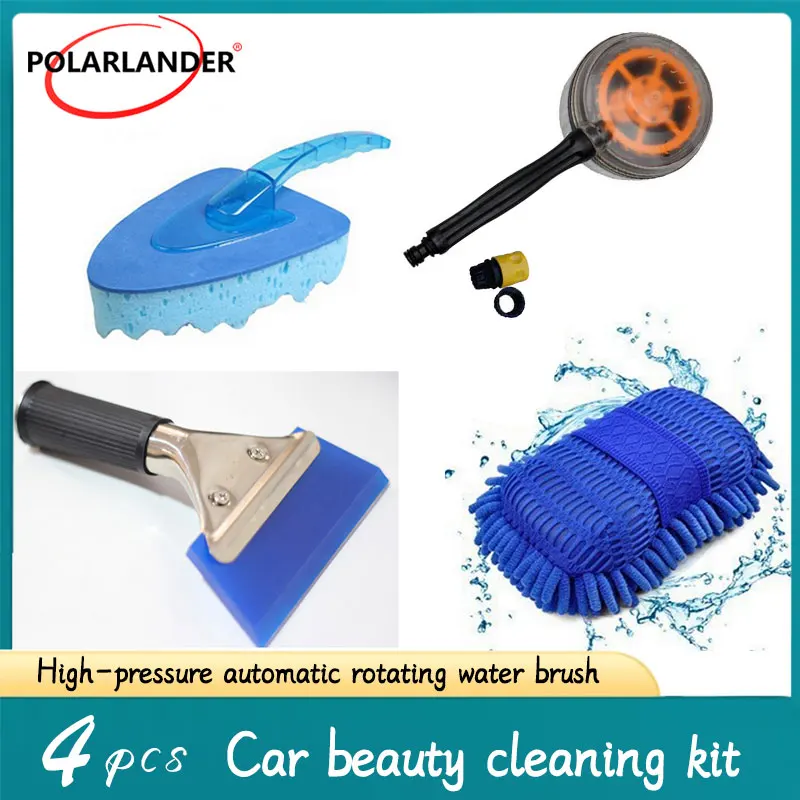

Car Cleaning Tool Kit High-Pressure Water-Powered Brush High-Pressure Water-Powered Brush Kit Scraper Cleaning Sponge 4 Pcs