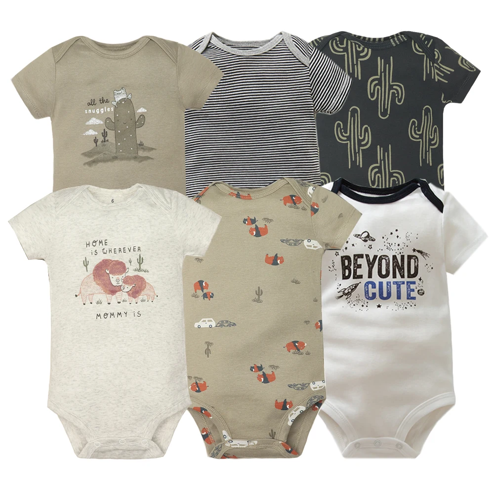 New Cartoon Baby Boys Girls Bodysuit 6PCS Short Sleeve 100% Cotton Baby Clothes 0-24Months Newborn Body Bebe Jumpsuit Clothing