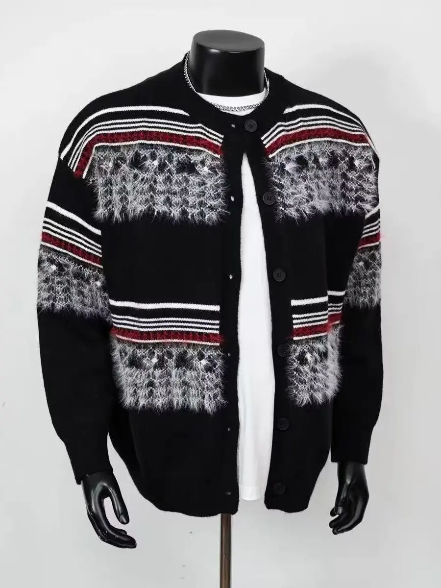 

Американский ретро-кардиган с цветочным узором, мужской свободный повседневный свитер для осени и зимы, модная теплая и удобная верхняя одежда для пар