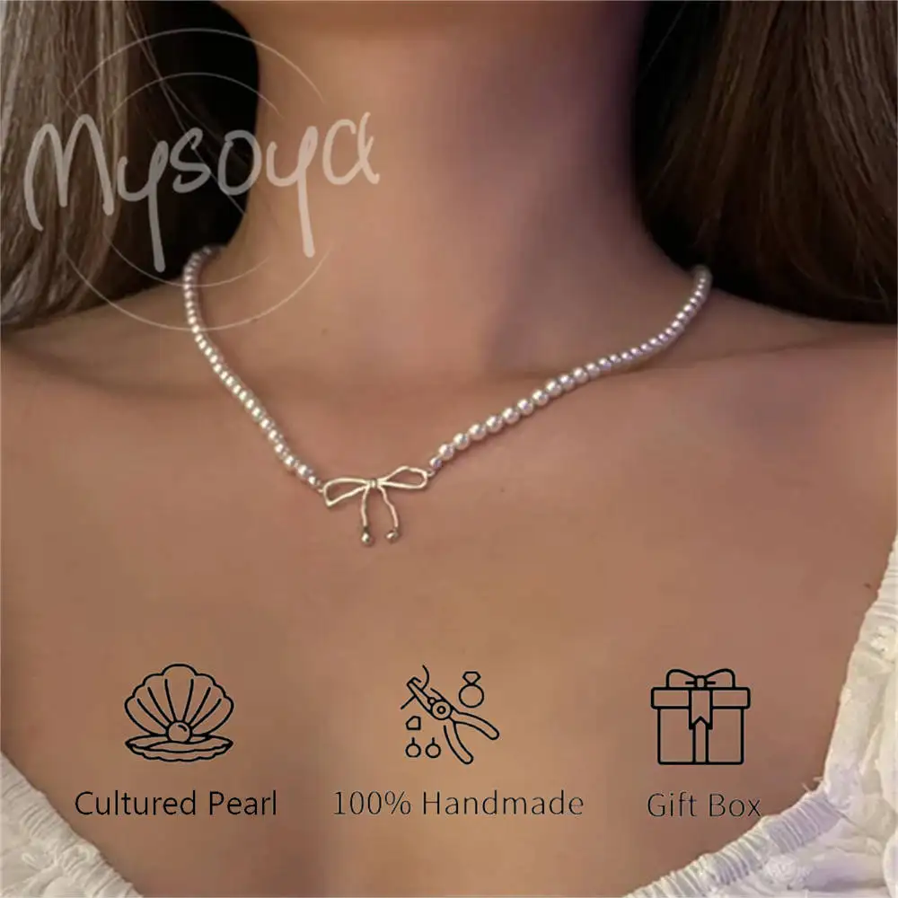 

MYSOYA White Freshwater Pearl Necklace 4-5mm with Gift Box Gift for Her/Him, Gift for Birthday/Wedding/Anniversary/Christmas
